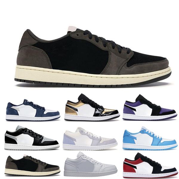 

jumpman 1s low basketball shoes man woman unc triple white court purple paris grey black toe midnight navy pine green mocha backboard sneake