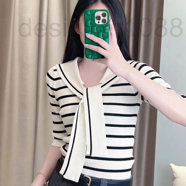 

women's sweaters designer ce home knitted stripe short sleeve college style navy neck five sleeve shirt short women's 2022 new pro, White;black