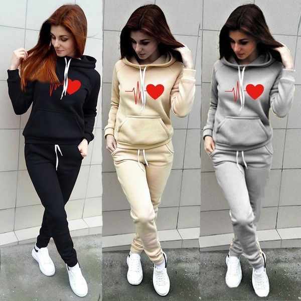 

two piece set womens tracksuit casual pullover hoodie pants sportswear clothes for women sweatshirt feminino ropa de mujer y201128, Gray