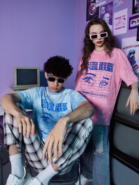 

romwe x splusmart tie dye slogan eye graphic tee 99nj#, White;black