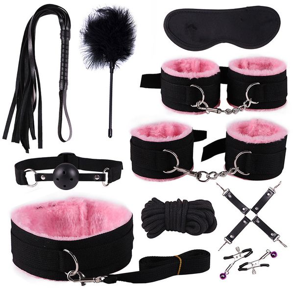 Letto Bondage Set Kit Giocattoli sexy Per adulti Giochi Morsetti per capezzoli Coppia donna adulta Butt plug anale Coda