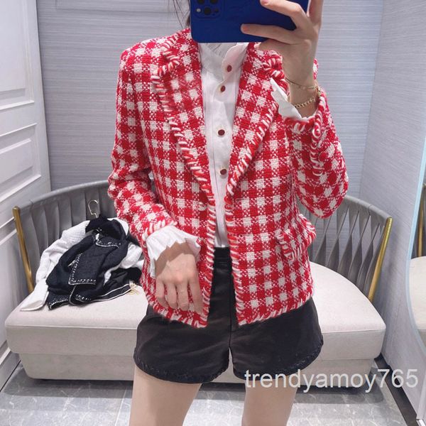 

women's jackets plaid tweed suit coat temperament aging college button slim knit spring and autumn high end, Black;brown