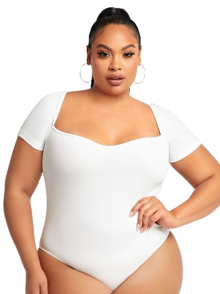 

sxy x evettexo plus sweetheart neck tee bodysuit o47f#, Black