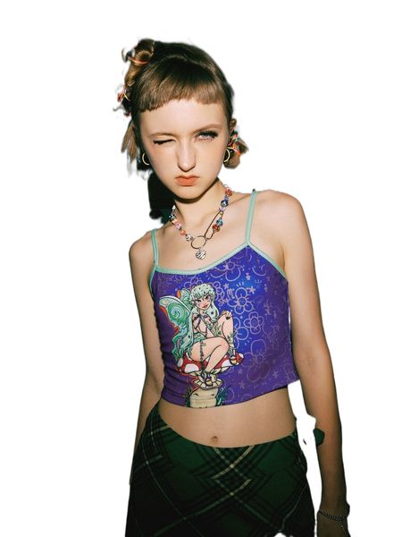 

romwe x shelly street life floral & figure graphic cami b1bm#, White