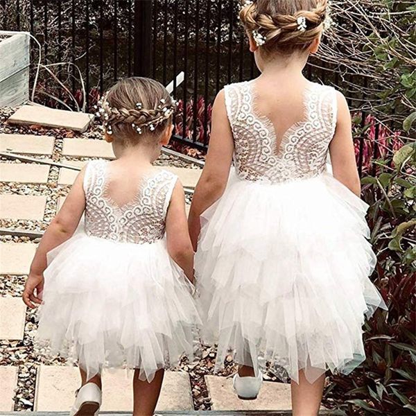 

girls fluffy cake smash dresses for kids toddler lace backless wedding birthday party baptism princess dress children clothes 220614, White;black