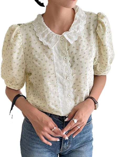 

dazy ditsy floral puff sleeve eyelet embroidered blouse 194m#, White