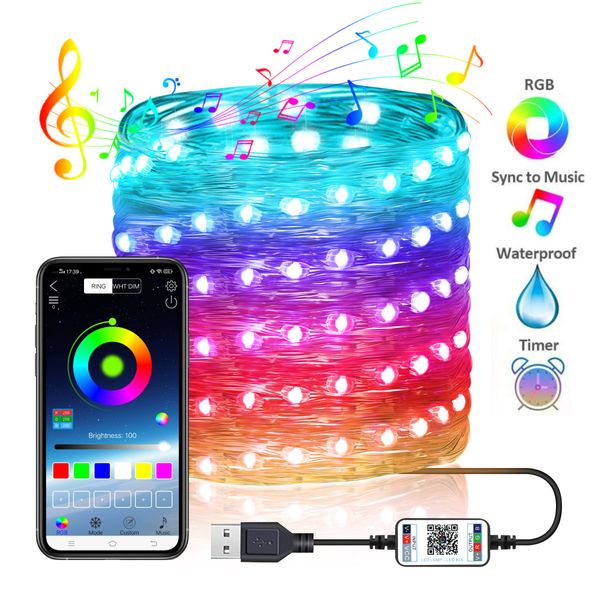 Fairy LED String Lights App Smart 16 Luzes de Bluetooth de Alteração de Cor para o quarto Árvore de Natal Interior Decoração de Ano Novo