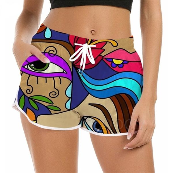 

cloocl polynesia abstract art shorts women 3d pattern casual shorts female streetwear daughter clothing fashion beach shorts w220616, White;black