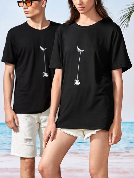 

1pc spaceman print tee z3mp#, White;black