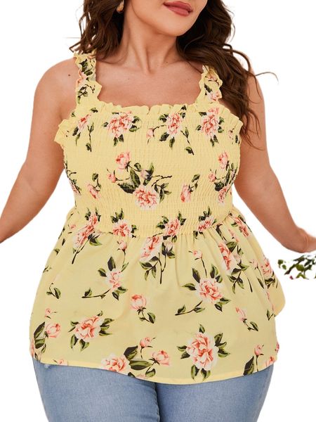 

plus allover floral shirred cami q8bo#, Black