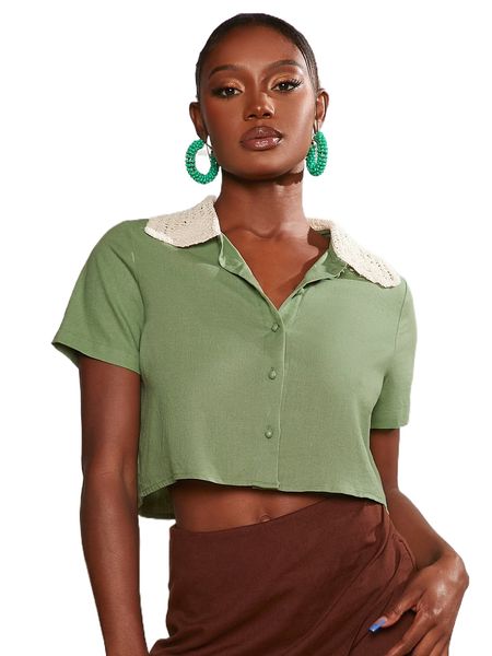 

color block contrast collar shirt d7rn#, White