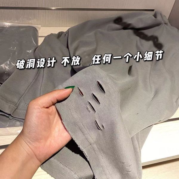 

designer sweatshirt summer 2021 bajia grey worn-out short sleeve women's t-shirt with letter print on the chest loose round neck 002 lu, White