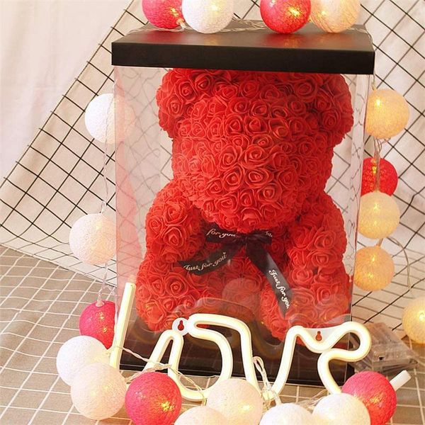 Ghirlande di fiori decorativi Regalo di San Valentino Orsacchiotto Rosa Fiore rosso Decorazione di nozze artificiale San Valentino Baby Shower 25cm W