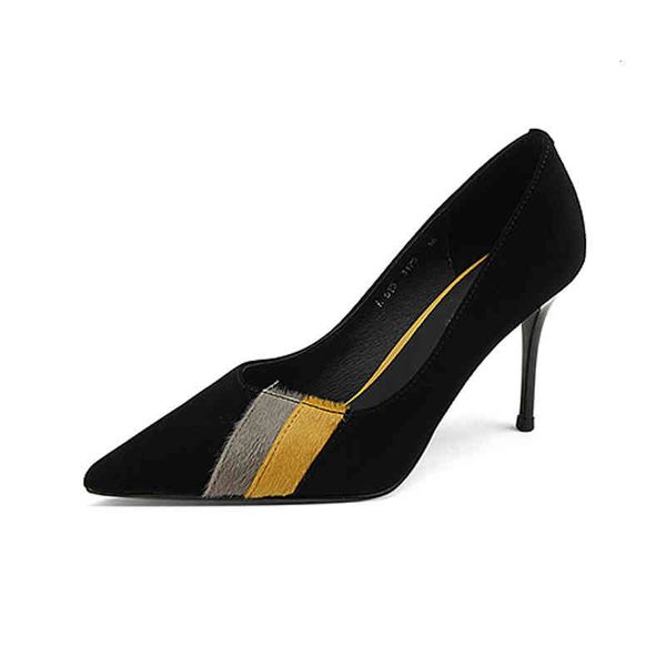 

dress shoes autumn and winter women's shoes pointed thin high heels color matching sheep flip spicy mother fashion single shoe p8dg, Black