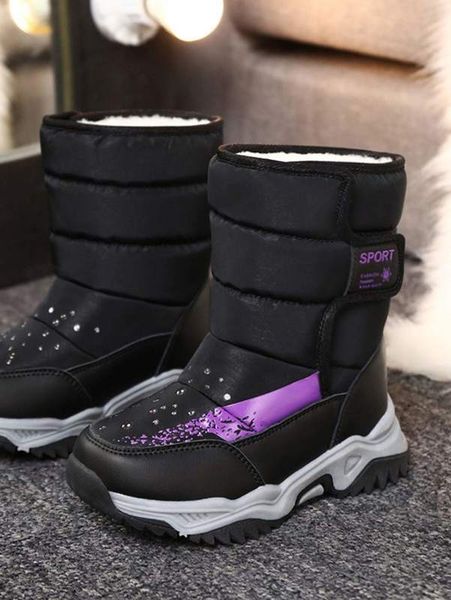 

boys waterproof hook-and-loop fastener strap snow boots she, Black;grey