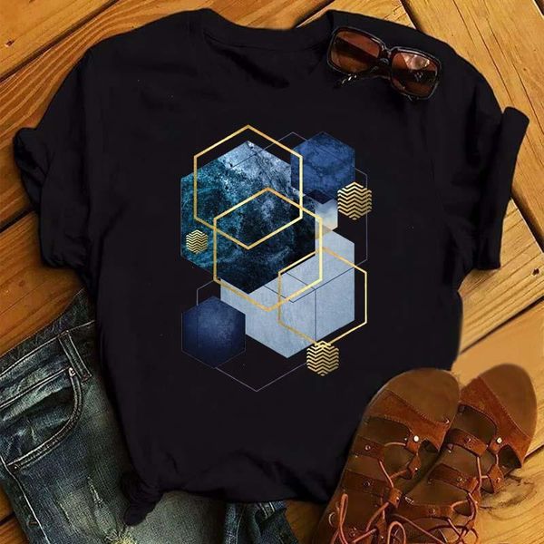 Maycaur Harajuku Damen-T-Shirt mit schönem Geometrie-Druck, Tops, weiblich, schwarzes T-Shirt, 90er-Jahre-Mädchen, niedliche Grafik-Shirts