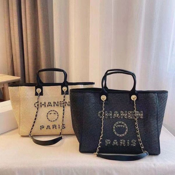 

luxury fashion designer beach bags large ch linen woven women evening handbag straw knitting shoulder portable brand classic female big capa