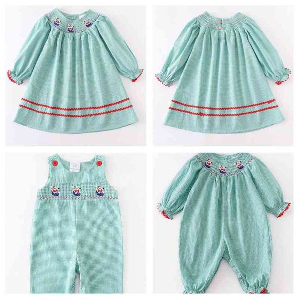 

girlymax christmas sibling baby girls santa claus woven plaid gingham ruffles dress knee length romper milk silk kids clothing aa220326, Red;yellow