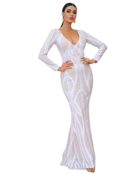 

love&lemonade geo pattern plunging neck mermaid hem formal dress t8ws#, Black;gray