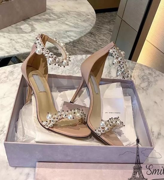 

perfect designer women's maisel sandals shoes elegant pearls strap lady high heels party wedding bride pumps gladiator sandalias eu35-4, Black