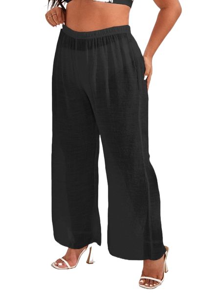 

plus plain cover up pants u5us#, Black