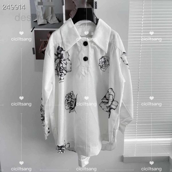 

women's blouses & shirts designer 2022 summer new artistic atmosphere aesthetic lapel pullover wide rose print long sleeve white shirt