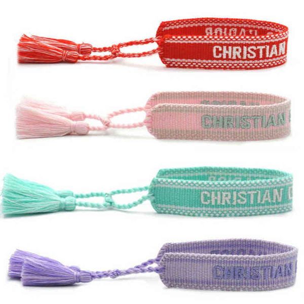 

classic fashion brand bracelets chains jewelry bangles handmade embroidered link woven tassel adjustable women men lover gift chain bangle 7, Black