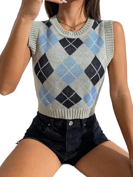 

argyle pattern sweater vest k7qn#, White;black