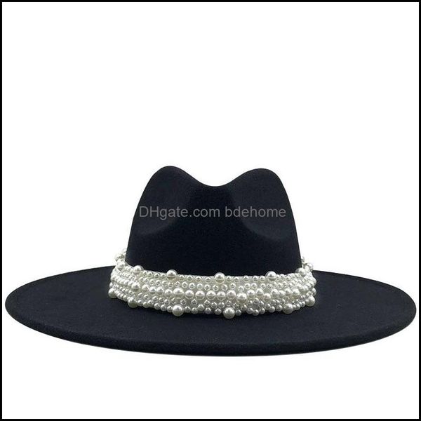 Широкие шляпы шляпы шляпы шляпы шарфы перчатки модные аксессуары Новые женщины имитация шерсть с федорой простая британская стиль Супер Большой Панама WI