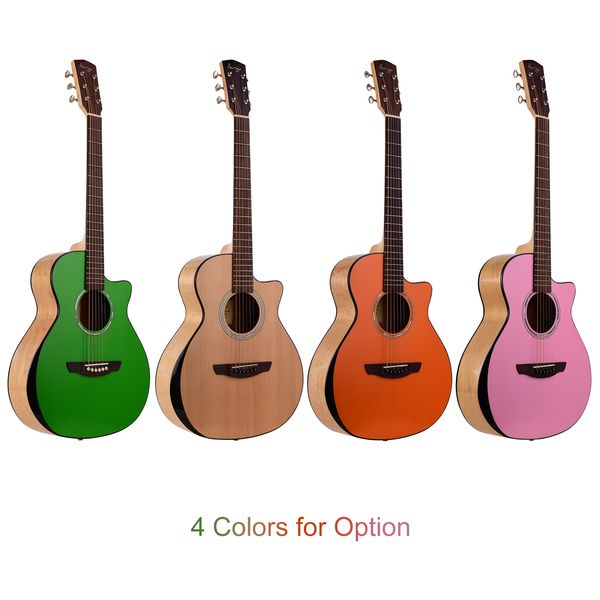 

36 inches spruce front cutaway folk guitar 6-string glossy acoustic guitar maple back & sides with tuner capo picks strap