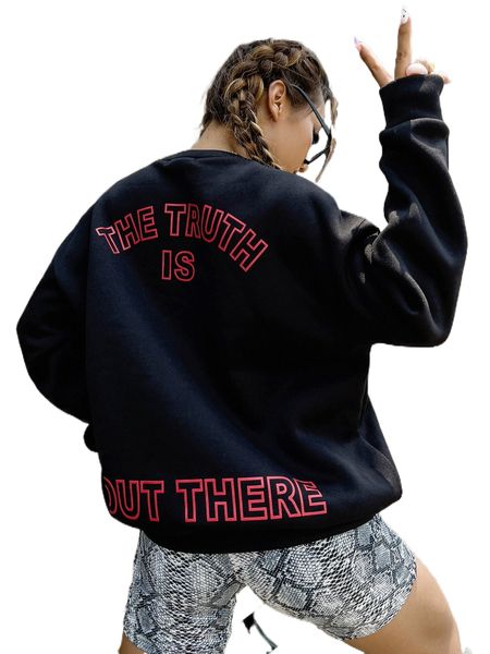 

slogan graphic drop shoulder sweatshirt n3wt#, Black