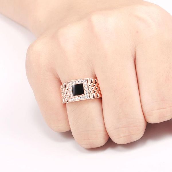 Cluster Ringe Mode Exquisite Rose Gold Schwarz Quadrat Zirkon Ring Schmuck Für Frauen Charme Damen Cocktail Party Finger Geschenk