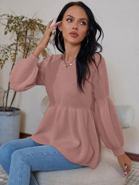 

ribbed knit gathered sleeve peplum sweater g2dt#, White;black