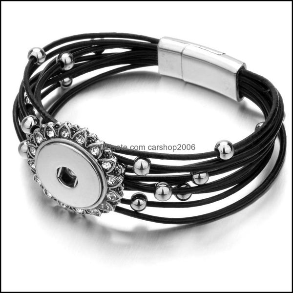 Charm Armbänder Retro Pu-Leder Magnetische Schnalle Snaps Armband Schmuck Mtilayers 18mm Ingwer Snap Buttons Chunk Punk Wr Dhseller2010 Dhfcx