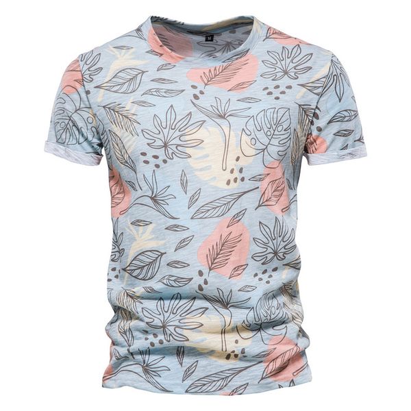 

aiopeson leaf print hawaii t shirts for men 100% cotton classic o-neck tee shirt quality casual summer mens t-shirts 220421, White;black