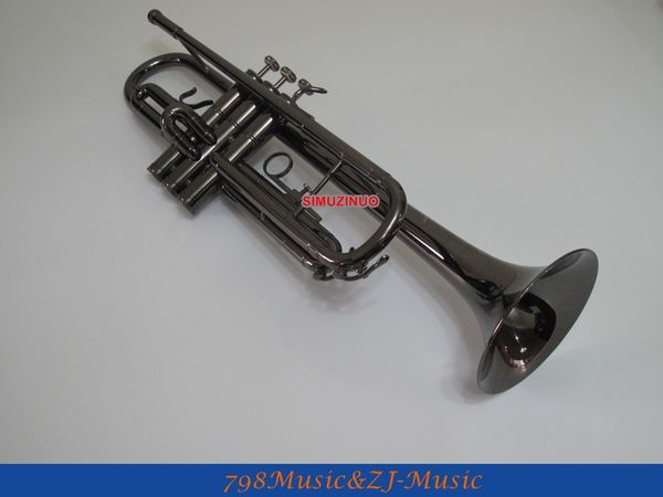 

black nickel trumpet bb key engraving bell horn with case
