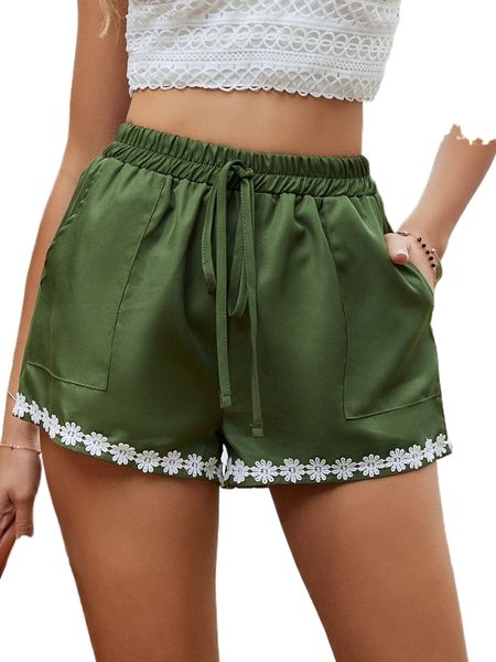 

guipure lace detail slant pockets tie front shorts 40yi#, White;black
