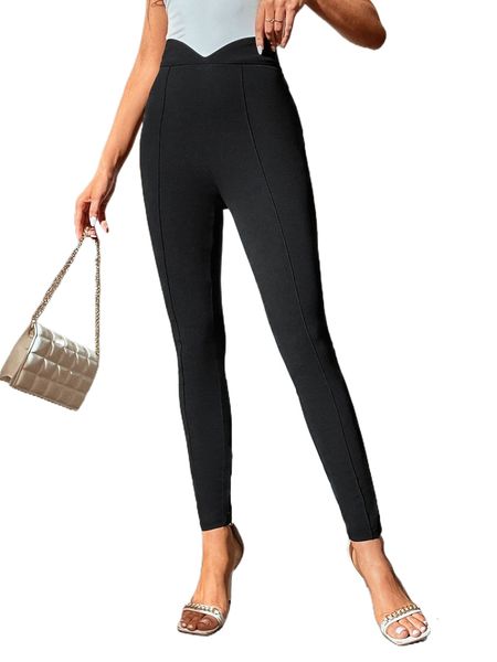

tall asymmetrical waist seam detail skinny pants q8qk#, Black;white
