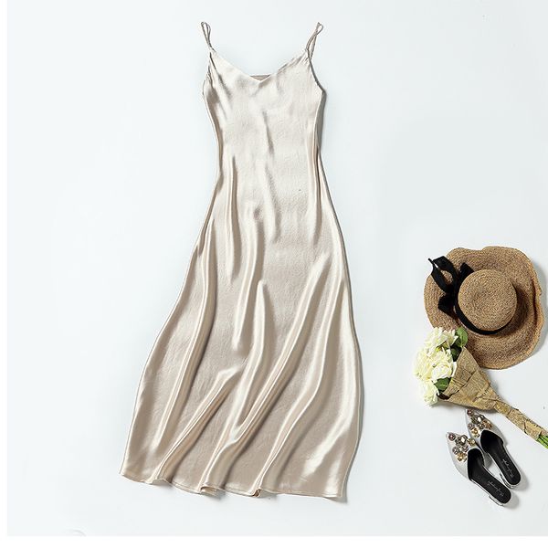 

casual dresses summer acetate skin tone backless slim fit solid color satin suspender with wind inside dress 8ajj, Black;gray