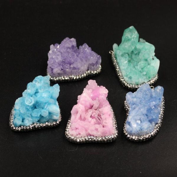 Colares pendentes estas de pedra natural de pedra natural de cristal roxo de forma de cristal púrpura cololrful gem druzy drusy cru para feminino pingente
