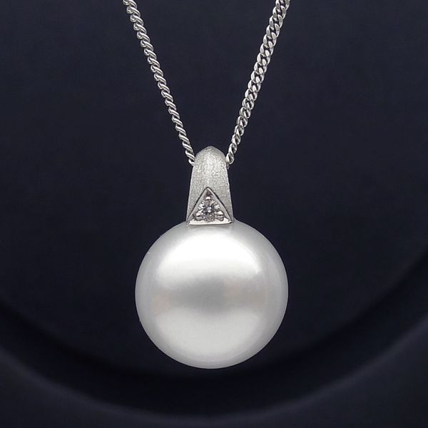 

aaa 12.1mm white real south sea cultured pearl diamond pendant 18k white gold, Silver