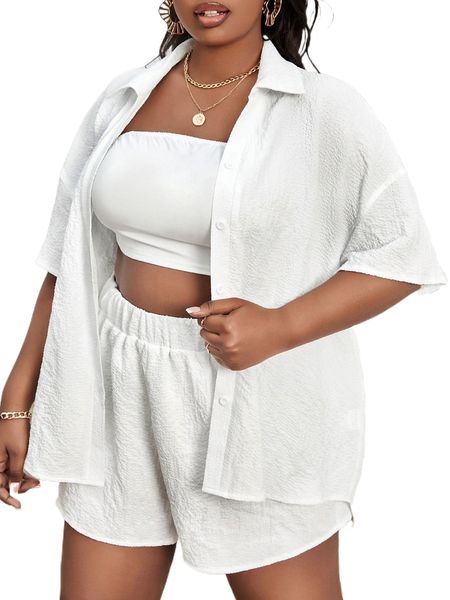 

plus drop shoulder shirt & shorts without liner k1zl#, Black