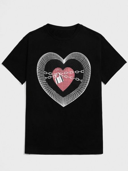 

romwe guys heart graphic tee w7il#, White;black