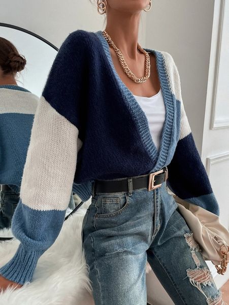 

color block drop shoulder cardigan n0zs#, White;black