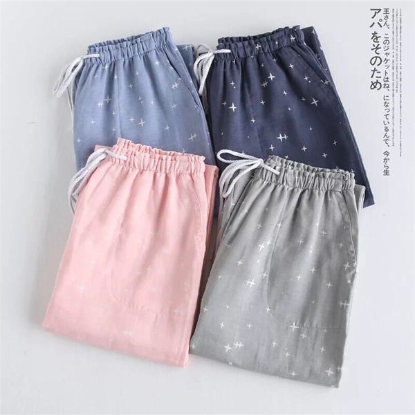 Casais de primavera Calça do sono de gaze de algodão Senhoras gravata em casa Pijama calça de baixo para baixo Mulher adormecida Mulher lj200822