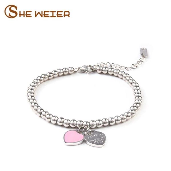 

link chain she weier charms heart braclet& bangles beads femme gifts for women female braclet stainless steel jewelry braslet bra251s, Black