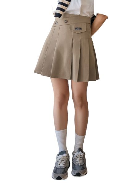 

dazy letter patch asymmetrical waist pleated hem skirt d5ra#, Black