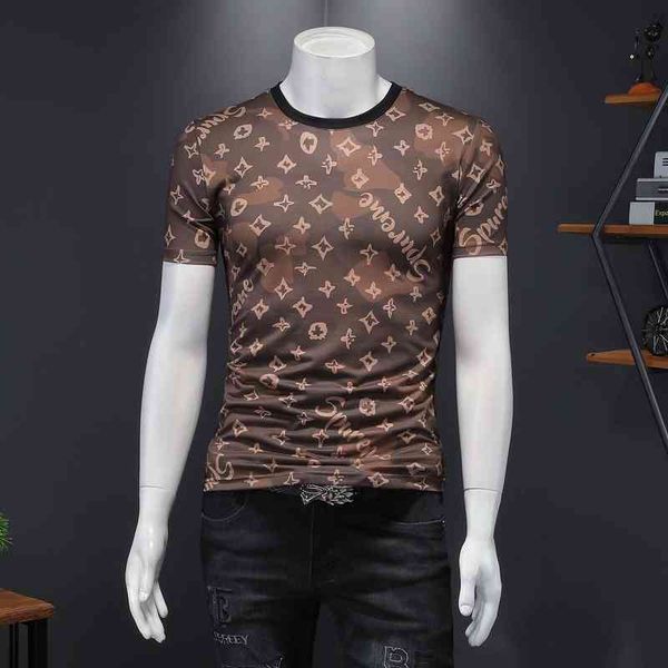 

summer new men's short sleeve round neck printed cotton half t-shirt, White;black