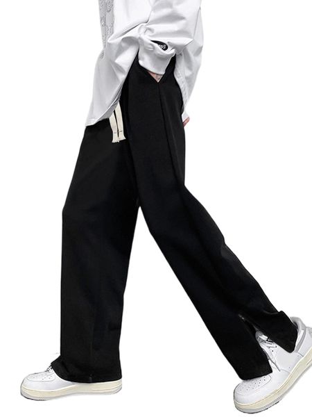 

men split hem drawstring waist sweatpants m3mu#, Black