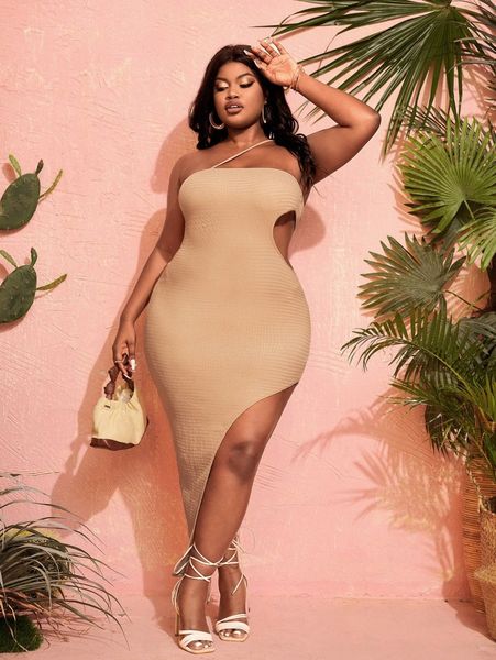 

sxy plus one shoulder cut out asymmetrical hem dress p0vg#, Black